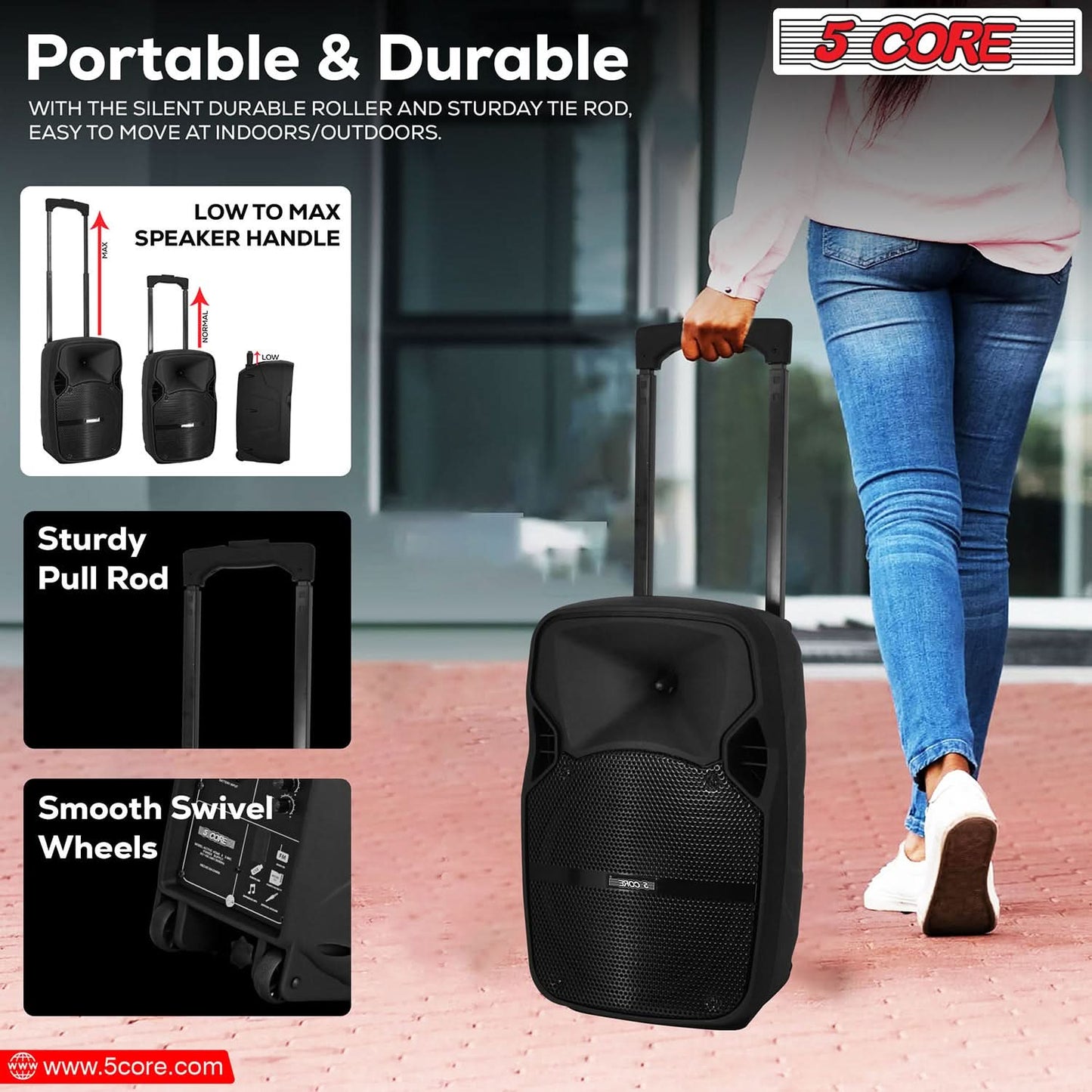 5 CORE TWS Pair Bluetooth Party Speakers Portable Karaoke PA System